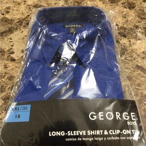 Boys blue long sleeve shirt with clip on tie